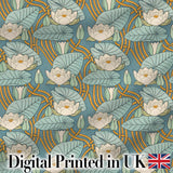 Art Nouveau Lily Pond Floral Seamless Pattern Digital Print Fabric by the Metre UK Sewing Quilting Textile