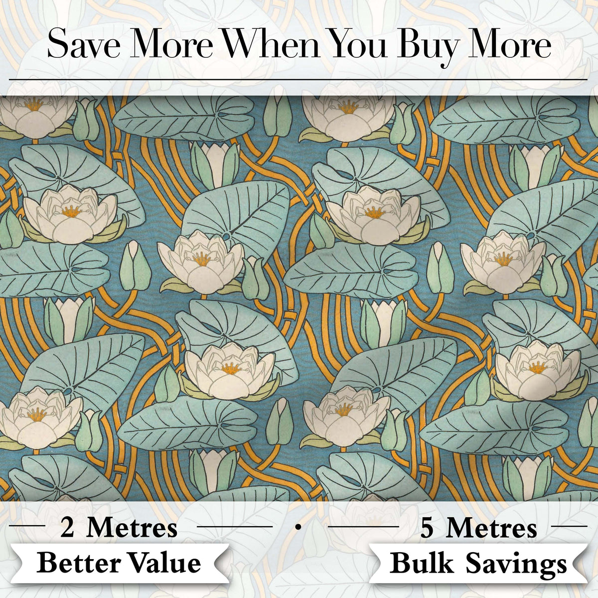 Art Nouveau Lily Pond Floral Seamless Pattern Digital Print Fabric by the Metre UK Sewing Quilting Textile
