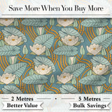 Art Nouveau Lily Pond Floral Seamless Pattern Digital Print Fabric by the Metre UK Sewing Quilting Textile