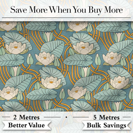 Art Nouveau Lily Pond Floral Seamless Pattern Digital Print Fabric by the Metre UK Sewing Quilting Textile