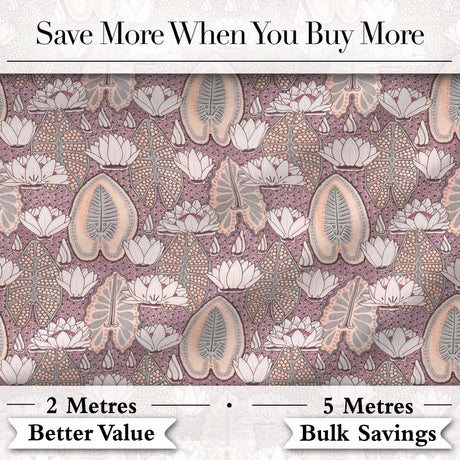 Vintage Lotus Floral Decorative Seamless Pattern Digital Print Fabric by the Metre UK Sewing Quilting Textile