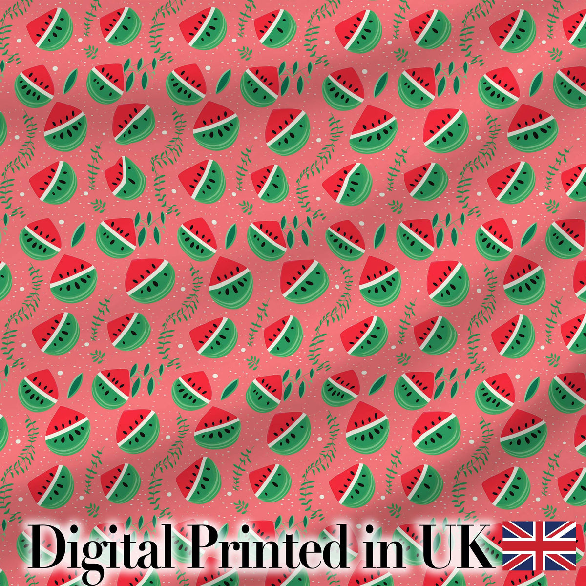 Cute Watermelon Fruit Pink Background Seamless Pattern Digital Print Fabric by the Metre UK Sewing Quilting Textile