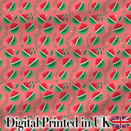 Cute Watermelon Fruit Pink Background Seamless Pattern Digital Print Fabric by the Metre UK Sewing Quilting Textile