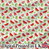 Watercolor Watermelon Slices with Green Leaves Seamless Pattern Digital Print Fabric by the Metre UK Sewing Quilting Textile