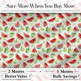 Watercolor Watermelon Slices with Green Leaves Seamless Pattern Digital Print Fabric by the Metre UK Sewing Quilting Textile
