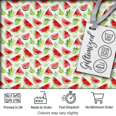 Watercolor Watermelon Slices with Green Leaves Seamless Pattern Digital Print Fabric by the Metre UK Sewing Quilting Textile