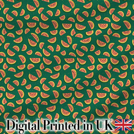 Dark Green Background Watermelon Slice Repeat Seamless Pattern Digital Print Fabric by the Metre UK Sewing Quilting Textile