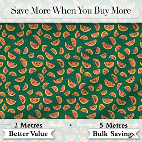 Dark Green Background Watermelon Slice Repeat Seamless Pattern Digital Print Fabric by the Metre UK Sewing Quilting Textile