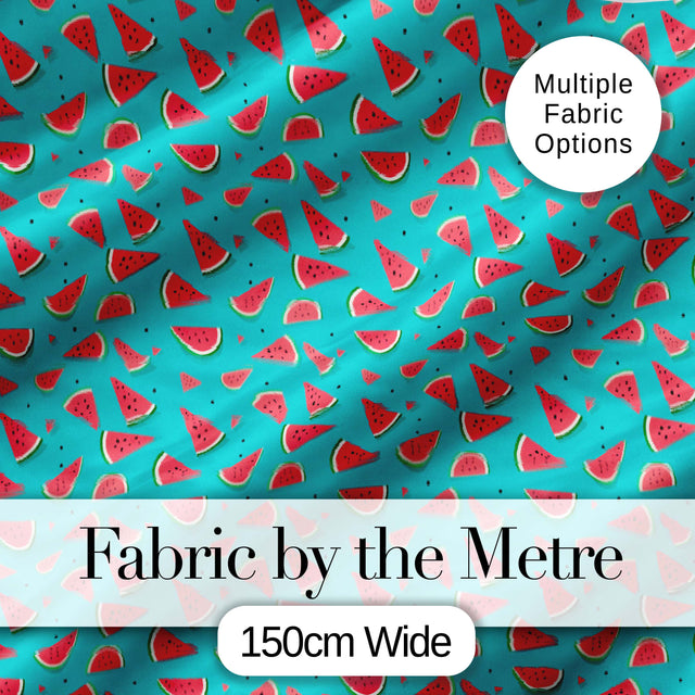 Bright Blue Background Watermelon Slice Seamless Pattern Digital Print Fabric by the Metre UK Sewing Quilting Textile