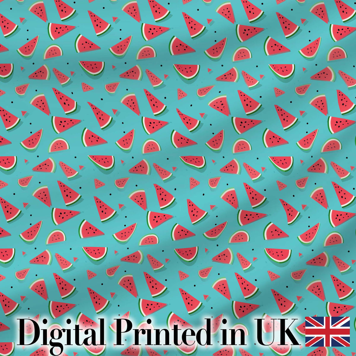 Bright Blue Background Watermelon Slice Seamless Pattern Digital Print Fabric by the Metre UK Sewing Quilting Textile
