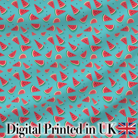 Bright Blue Background Watermelon Slice Seamless Pattern Digital Print Fabric by the Metre UK Sewing Quilting Textile