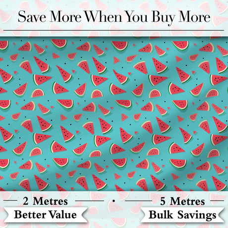 Bright Blue Background Watermelon Slice Seamless Pattern Digital Print Fabric by the Metre UK Sewing Quilting Textile
