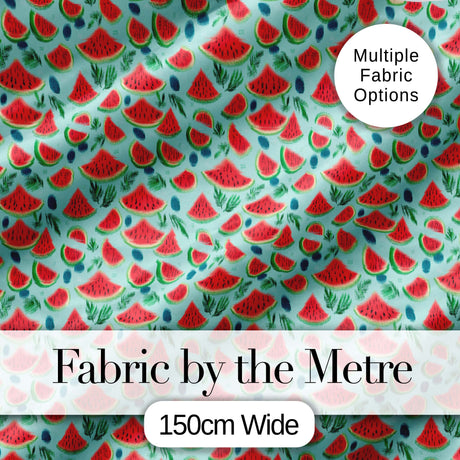 Fresh Watermelon and Botanical Elements Seamless Pattern Digital Print Fabric by the Metre UK Sewing Quilting Textile