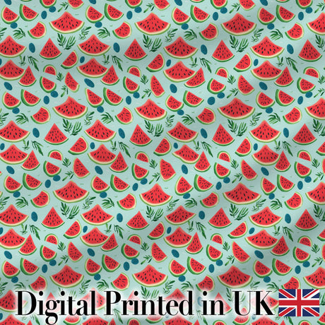 Fresh Watermelon and Botanical Elements Seamless Pattern Digital Print Fabric by the Metre UK Sewing Quilting Textile