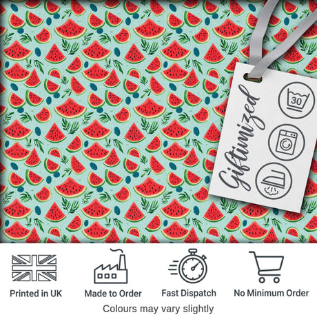 Fresh Watermelon and Botanical Elements Seamless Pattern Digital Print Fabric by the Metre UK Sewing Quilting Textile