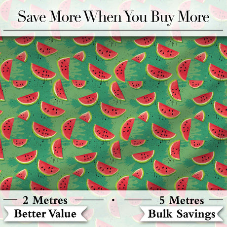 Watermelon Slices on Green Painted Background Seamless Pattern Digital Print Fabric by the Metre UK Sewing Quilting Textile