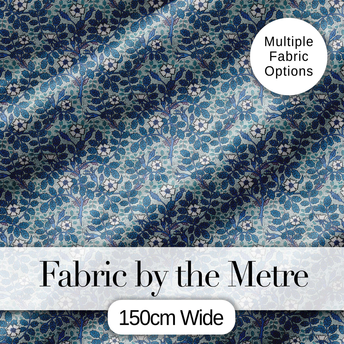 Blue Floral Vine Classic Heritage Seamless Pattern Digital Print Fabric by the Metre UK Sewing Quilting Textile