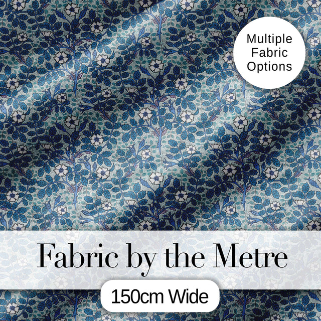 Blue Floral Vine Classic Heritage Seamless Pattern Digital Print Fabric by the Metre UK Sewing Quilting Textile