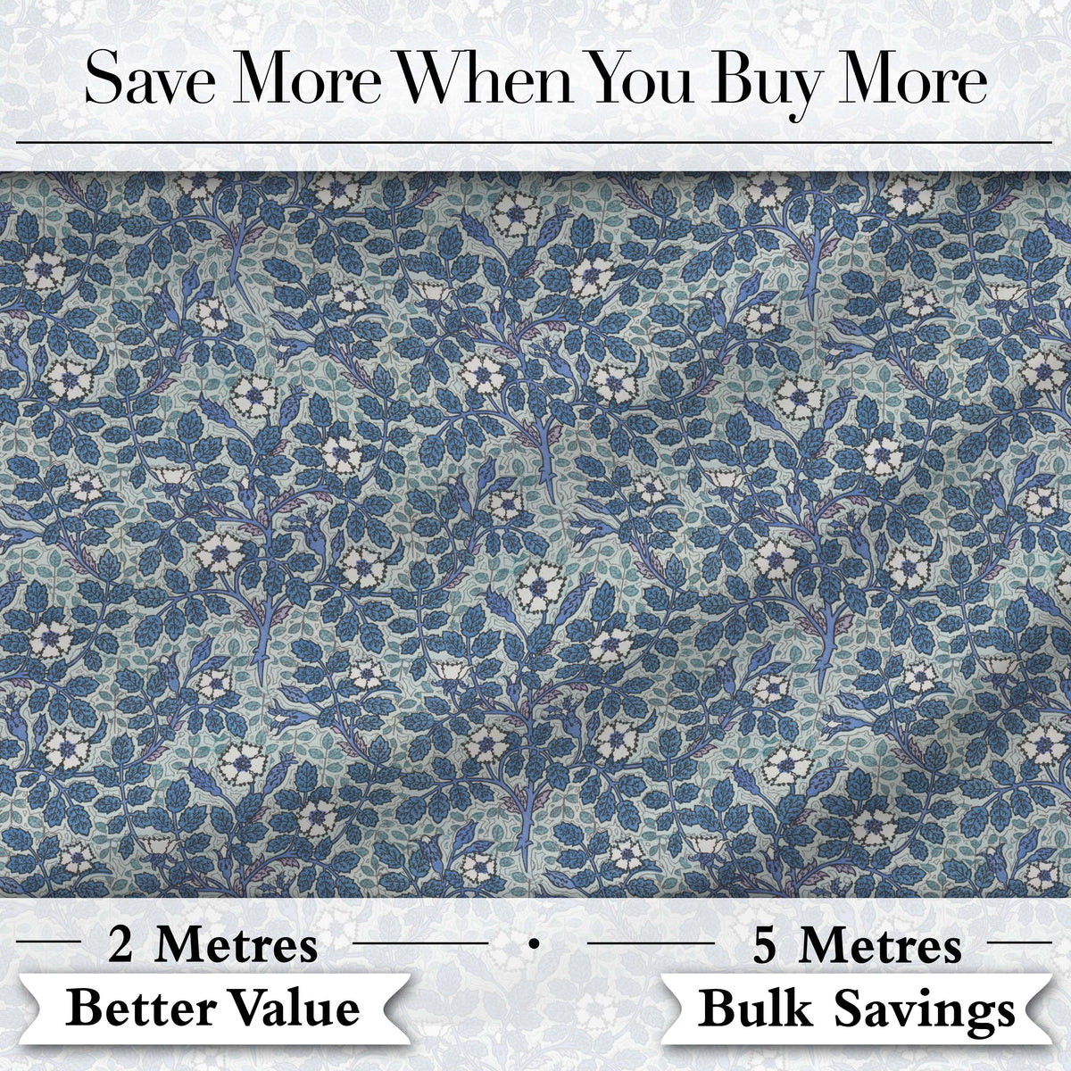 Blue Floral Vine Classic Heritage Seamless Pattern Digital Print Fabric by the Metre UK Sewing Quilting Textile