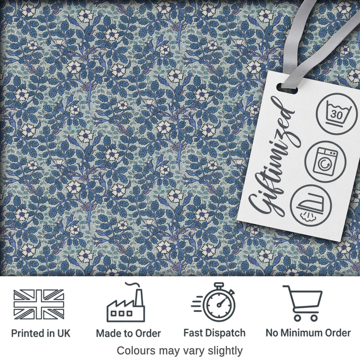 Blue Floral Vine Classic Heritage Seamless Pattern Digital Print Fabric by the Metre UK Sewing Quilting Textile