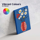 Scandinavian Folk Art Wildflower Bouquet in Striped Vase Canvas Wall Art Print Decor Picture Ready to Hang