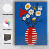 Scandinavian Folk Art Wildflower Bouquet in Striped Vase Canvas Wall Art Print Decor Picture Ready to Hang