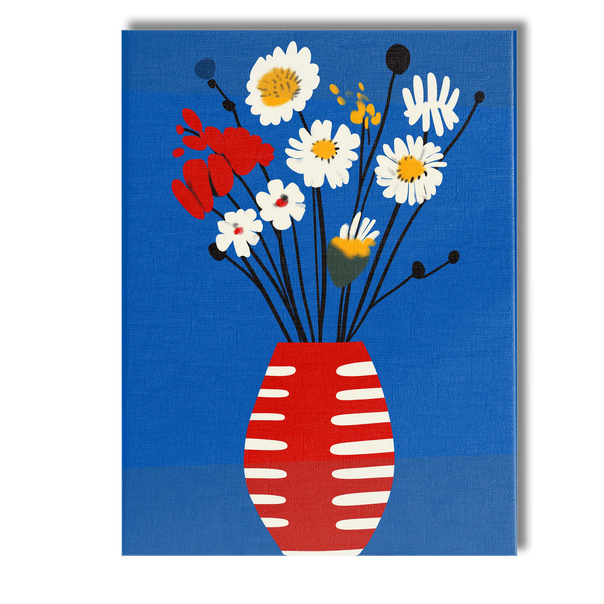 Scandinavian Folk Art Wildflower Bouquet in Striped Vase Canvas Wall Art Print Decor Picture Ready to Hang