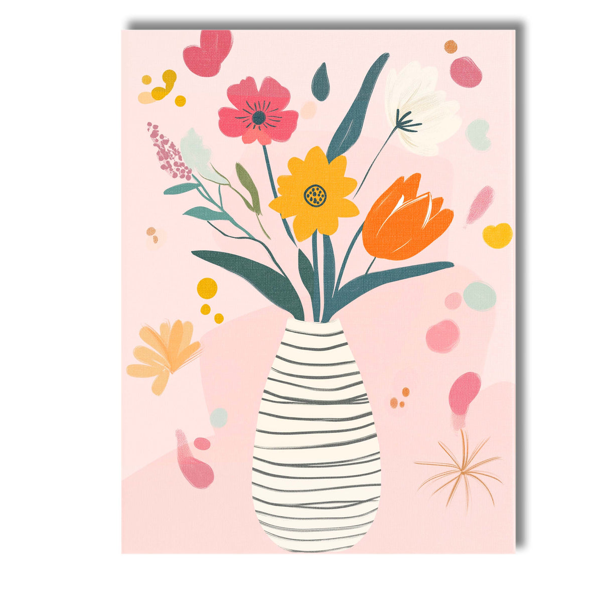 Pastel Botanical Flower Arrangement with Modern Vase Illustration Canvas Wall Art Print Decor Picture Ready to Hang