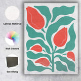 Coral Tulip Bud Floral Scandinavian Folk Art Illustration Canvas Wall Art Print Decor Picture Ready to Hang