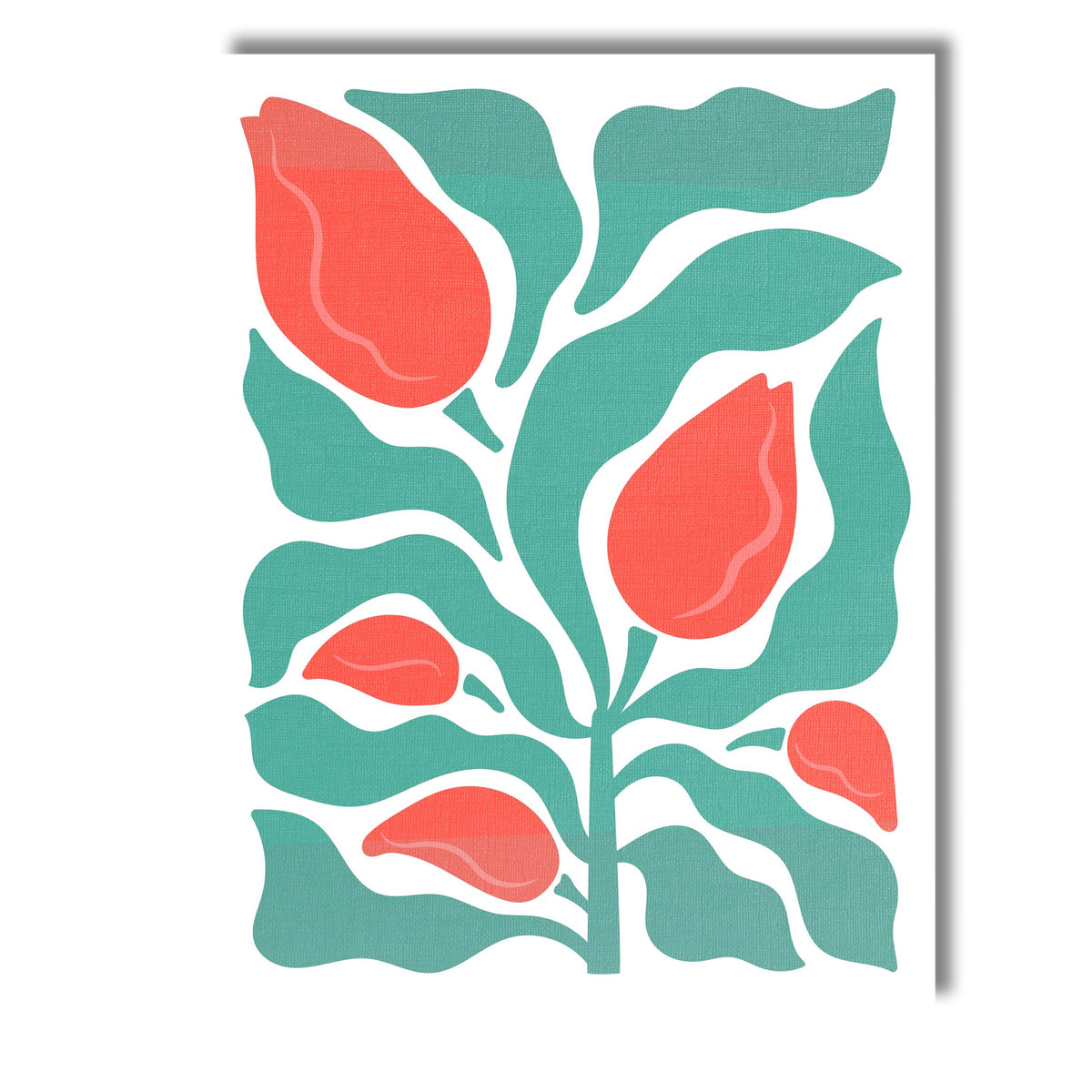 Coral Tulip Bud Floral Scandinavian Folk Art Illustration Canvas Wall Art Print Decor Picture Ready to Hang
