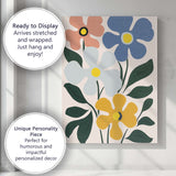 Retro Floral Bouquet with Blue and Yellow Blooms Canvas Wall Art Print Decor Picture Ready to Hang