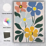 Retro Floral Bouquet with Blue and Yellow Blooms Canvas Wall Art Print Decor Picture Ready to Hang