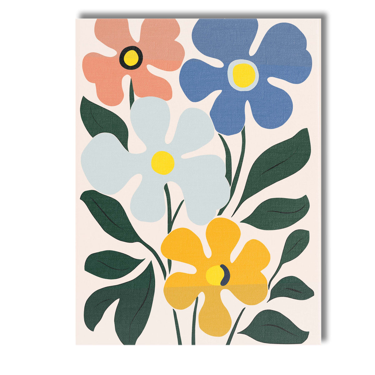 Retro Floral Bouquet with Blue and Yellow Blooms Canvas Wall Art Print Decor Picture Ready to Hang