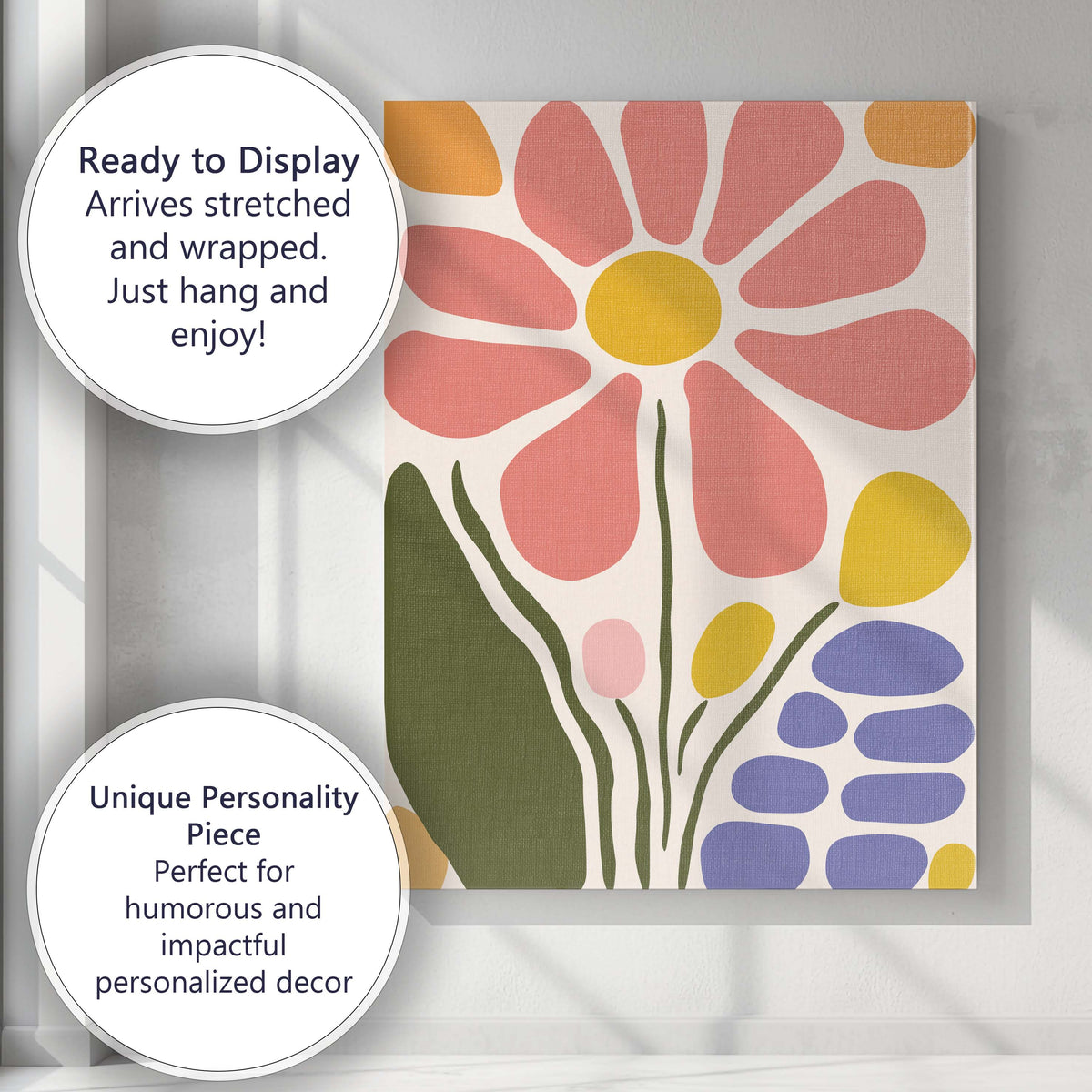 Mid Century Modern Daisy Flower Garden Abstract Botanical Art Canvas Wall Art Print Decor Picture Ready to Hang