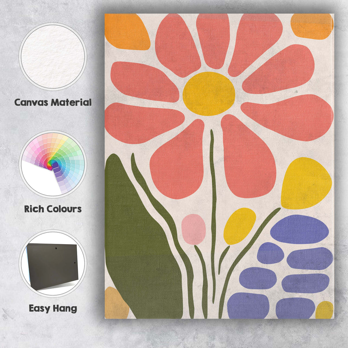 Mid Century Modern Daisy Flower Garden Abstract Botanical Art Canvas Wall Art Print Decor Picture Ready to Hang