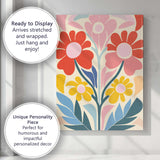 Scandinavian Folk Art Floral Bouquet in Coral Pink and Mustard Tones Canvas Wall Art Print Decor Picture Ready to Hang