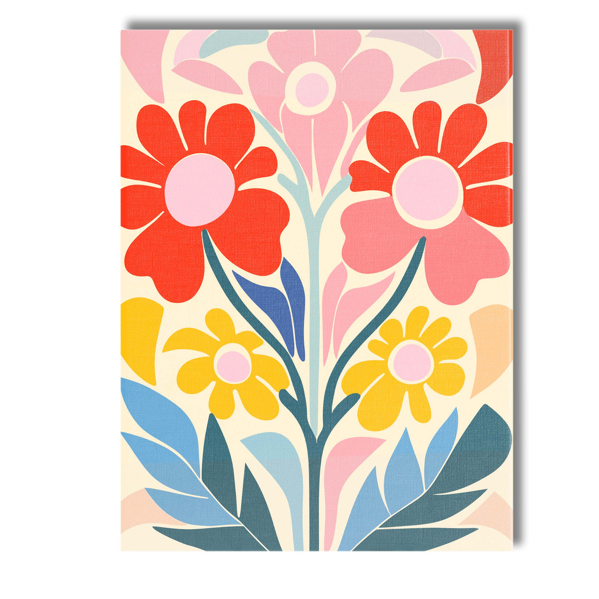 Scandinavian Folk Art Floral Bouquet in Coral Pink and Mustard Tones Canvas Wall Art Print Decor Picture Ready to Hang