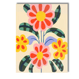 Retro Folk Flower Arrangement with Pink Petals and Patterned Leaves Canvas Wall Art Print Decor Picture Ready to Hang