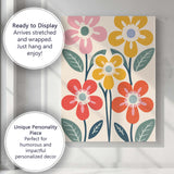 Mid Century Floral Garden with Colourful Blooms and Botanical Leaves Canvas Wall Art Print Decor Picture Ready to Hang