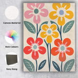 Mid Century Floral Garden with Colourful Blooms and Botanical Leaves Canvas Wall Art Print Decor Picture Ready to Hang