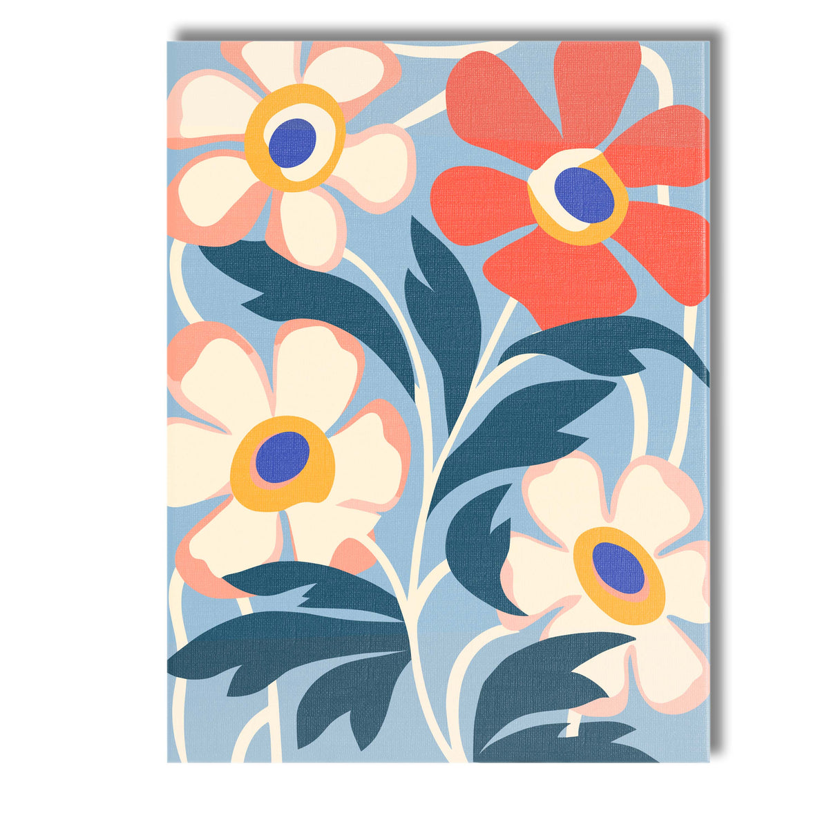 Pastel Floral Composition with Cream Blossoms on Blue Background Canvas Wall Art Print Decor Picture Ready to Hang