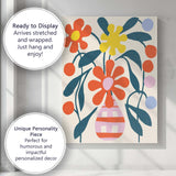 Retro Floral Arrangement with Berries and Striped Pink Vase Canvas Wall Art Print Decor Picture Ready to Hang