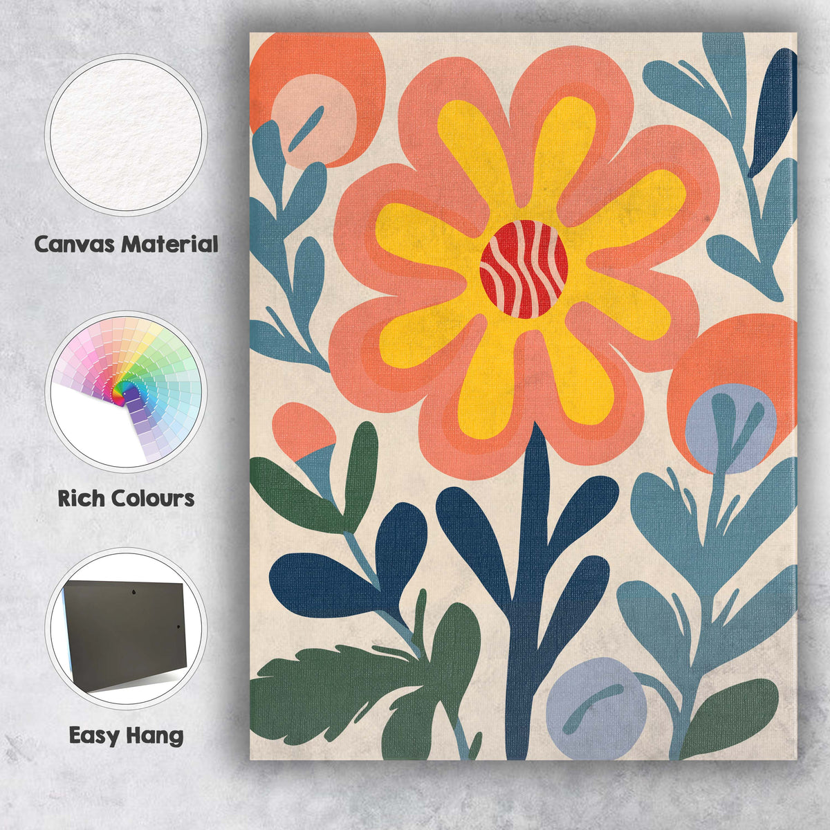 Abstract Floral Blossom with Yellow Petals and Textured Centre Canvas Wall Art Print Decor Picture Ready to Hang