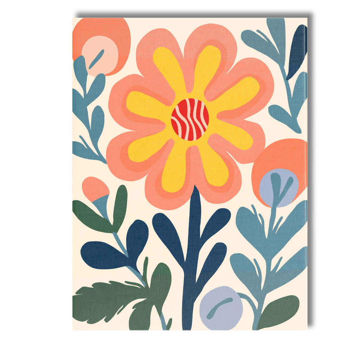 Abstract Floral Blossom with Yellow Petals and Textured Centre Canvas Wall Art Print Decor Picture Ready to Hang