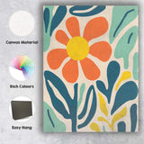 Abstract Orange Daisy Botanical Garden in Teal and Mint Green Canvas Wall Art Print Decor Picture Ready to Hang