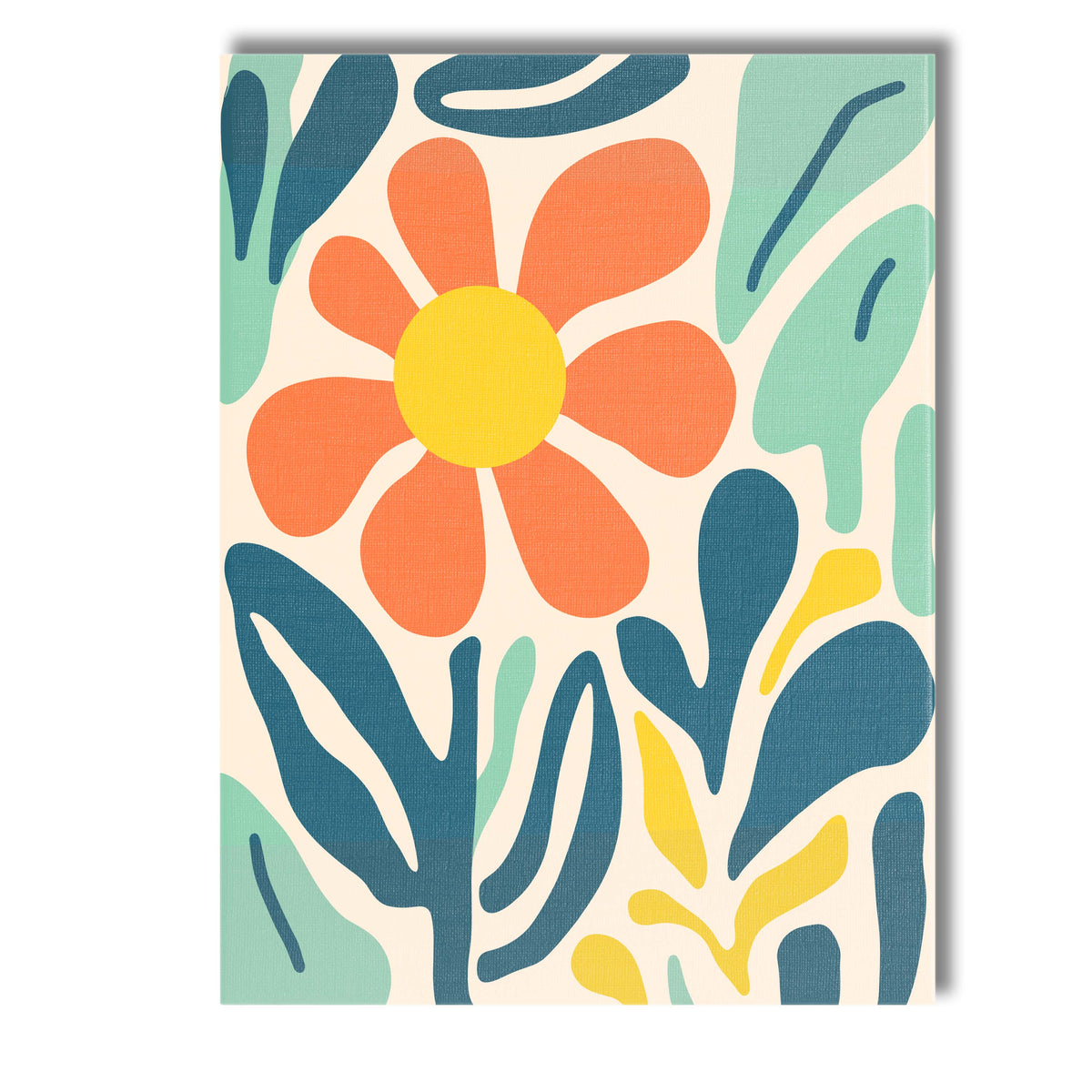 Abstract Orange Daisy Botanical Garden in Teal and Mint Green Canvas Wall Art Print Decor Picture Ready to Hang