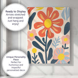 Retro Orange Flower and Pastel Blossom Folk Art Composition Canvas Wall Art Print Decor Picture Ready to Hang