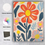 Retro Orange Flower and Pastel Blossom Folk Art Composition Canvas Wall Art Print Decor Picture Ready to Hang