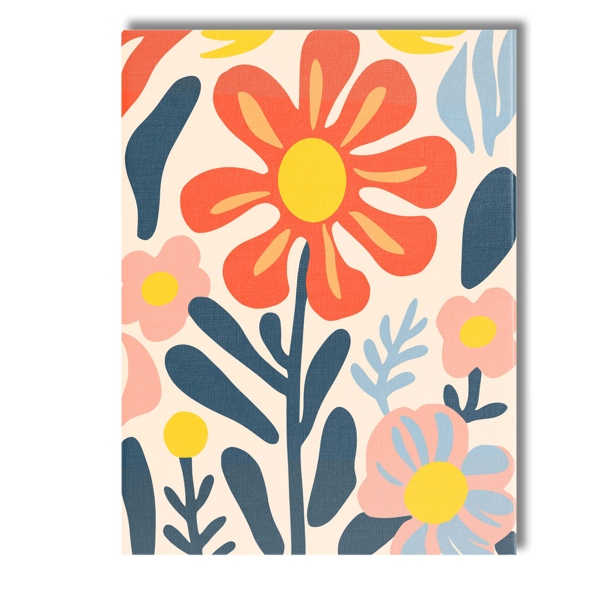 Retro Orange Flower and Pastel Blossom Folk Art Composition Canvas Wall Art Print Decor Picture Ready to Hang