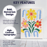 Nordic Floral Motif with Yellow Daisy and Decorative Blue Arches Canvas Wall Art Print Decor Picture Ready to Hang